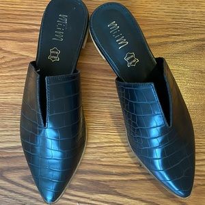 Black Leather Mules